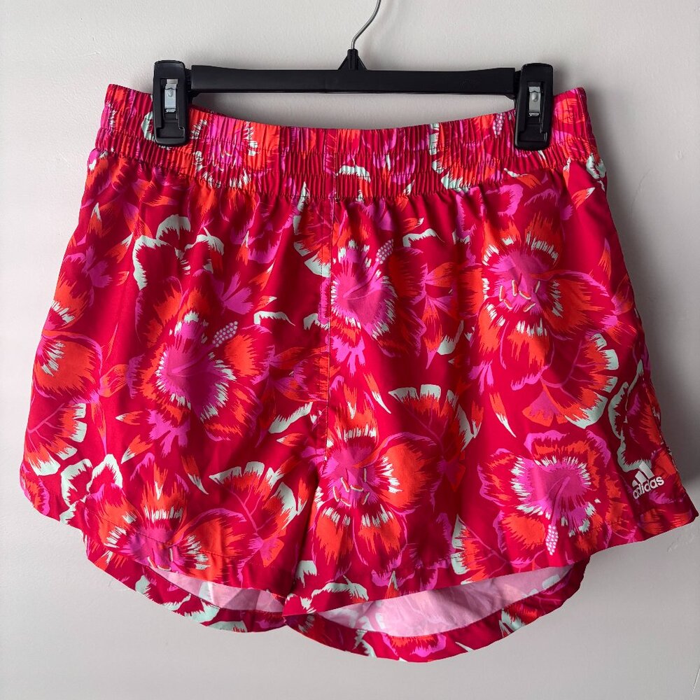 Adidas Originals x Farm Rio Track Shorts Women's Large Floral Pockets Red Orange